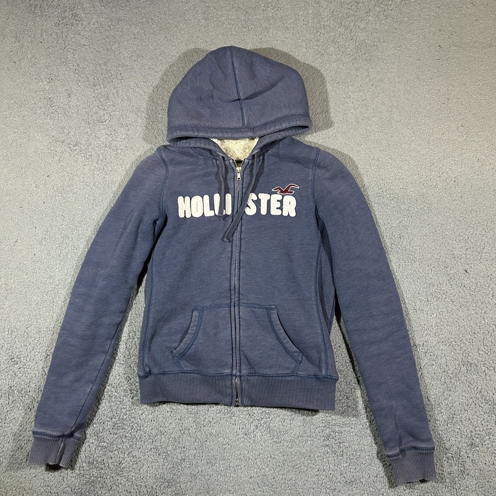 Hollister Y2K Sherpa Lined Zip-up Hoodie Womens Medium Blue Sweatshirt Y2K #3918